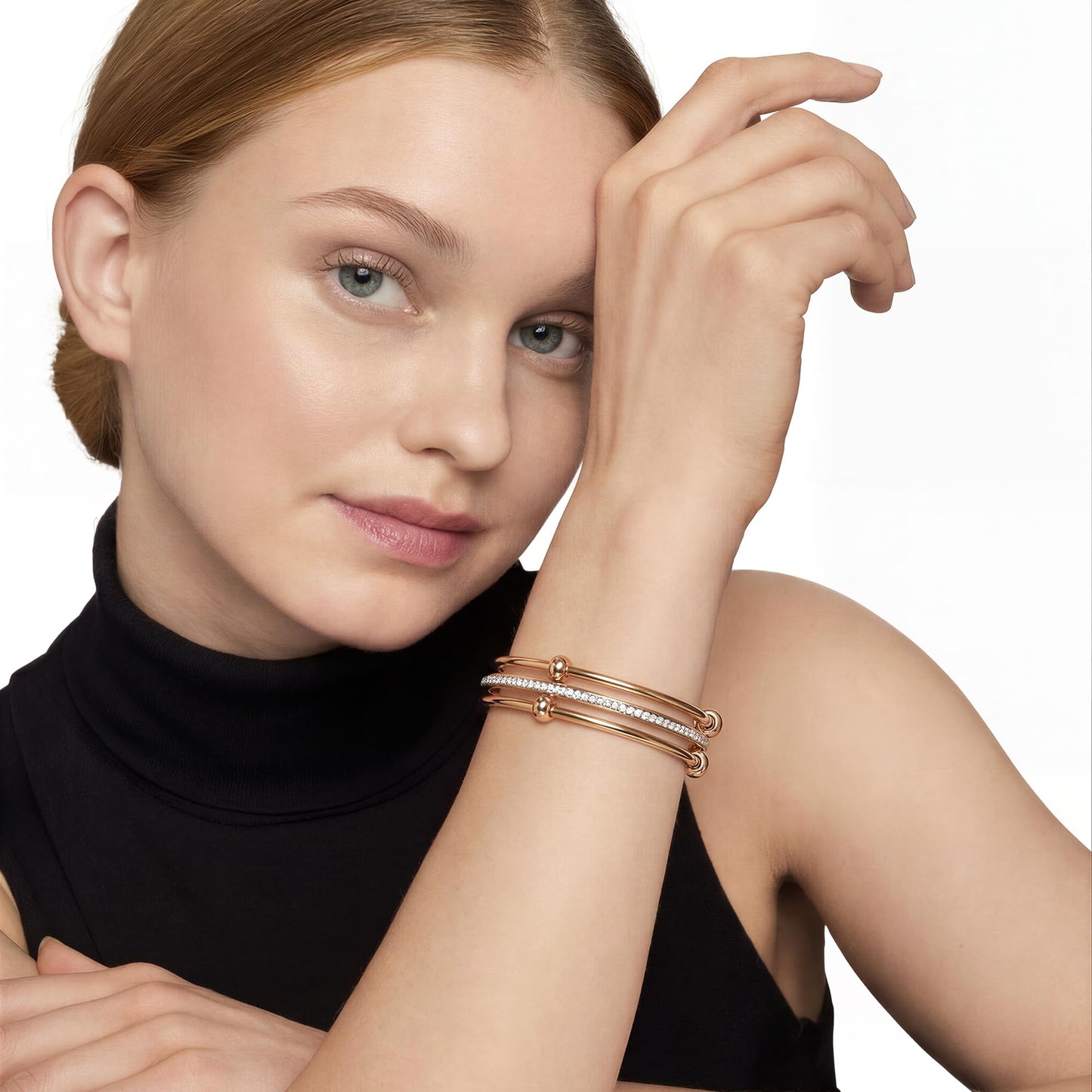 Musishiyu Gold Bracelets for Women Stacking Bangle - 18K Mixed Metal Tri-Color Rolling Interlocking Bands, Cubic Zirconia Fidget Anxiety Jewelry, Perfect Gifts for Mom Wife Grandma