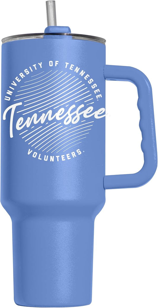 Logo Brands NCAA Tennessee Volunteers Retro Script Arctic 40 oz Tumbler with Handle - Stylish Everyday Use Powder Coated-Stainless Steel with Straw- Keeps Cold For Hours