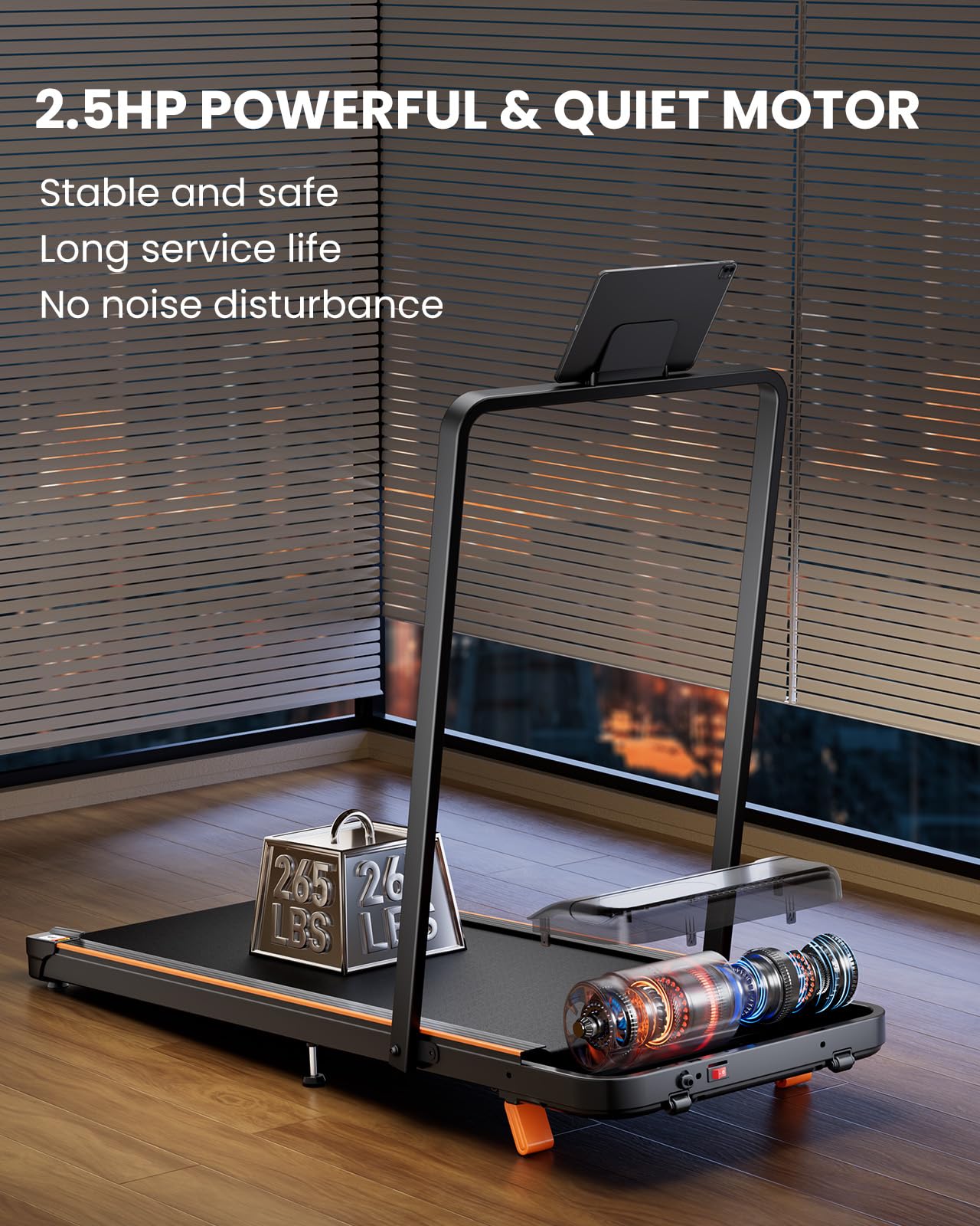 Abonow Walking Pad, Under Desk Treadmill with Incline for Home Office 2.5HP Portable Walking Treadmill with 265 Lbs Weight Capacity Walking Machine, Remote Control, LED Display, Light Black