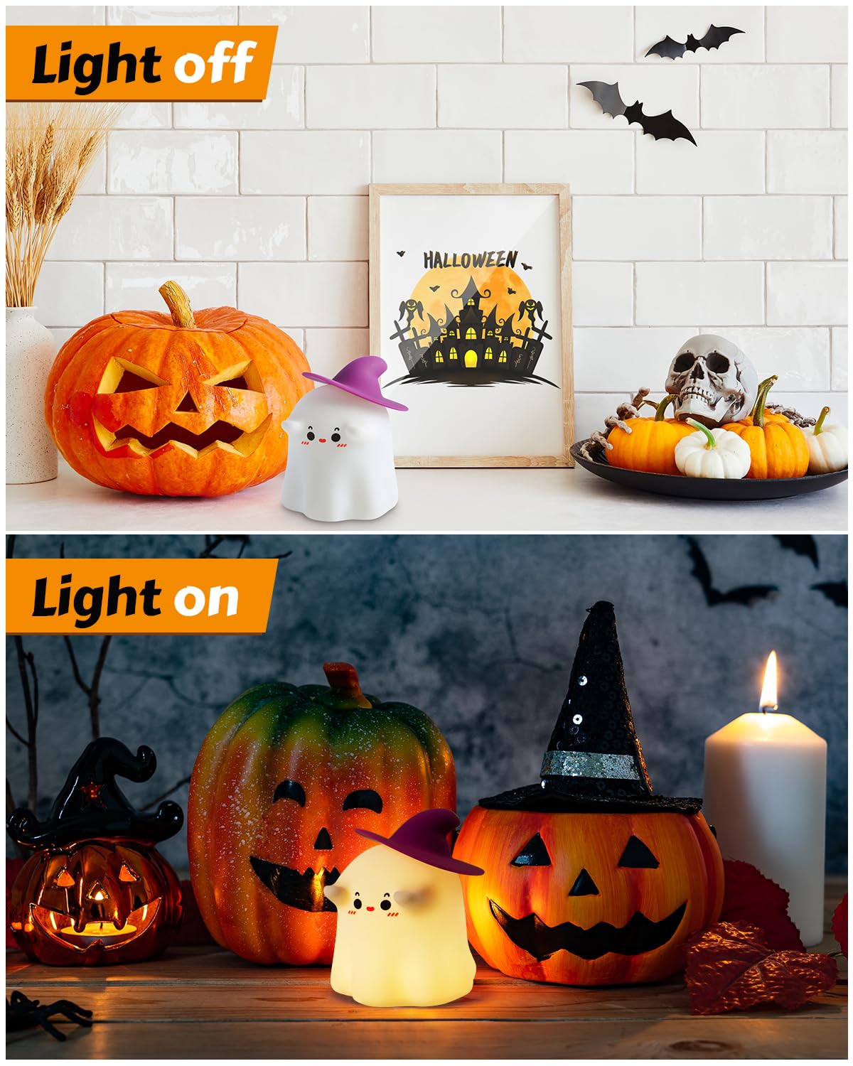 Luditek Cute Ghost Night Light Lights, Silicone Dimmable Ghost Lamp Desk Decor for Halloween Decorations Indoor Home Room Office Table, Halloween Gifts for Women, Girls, Kids