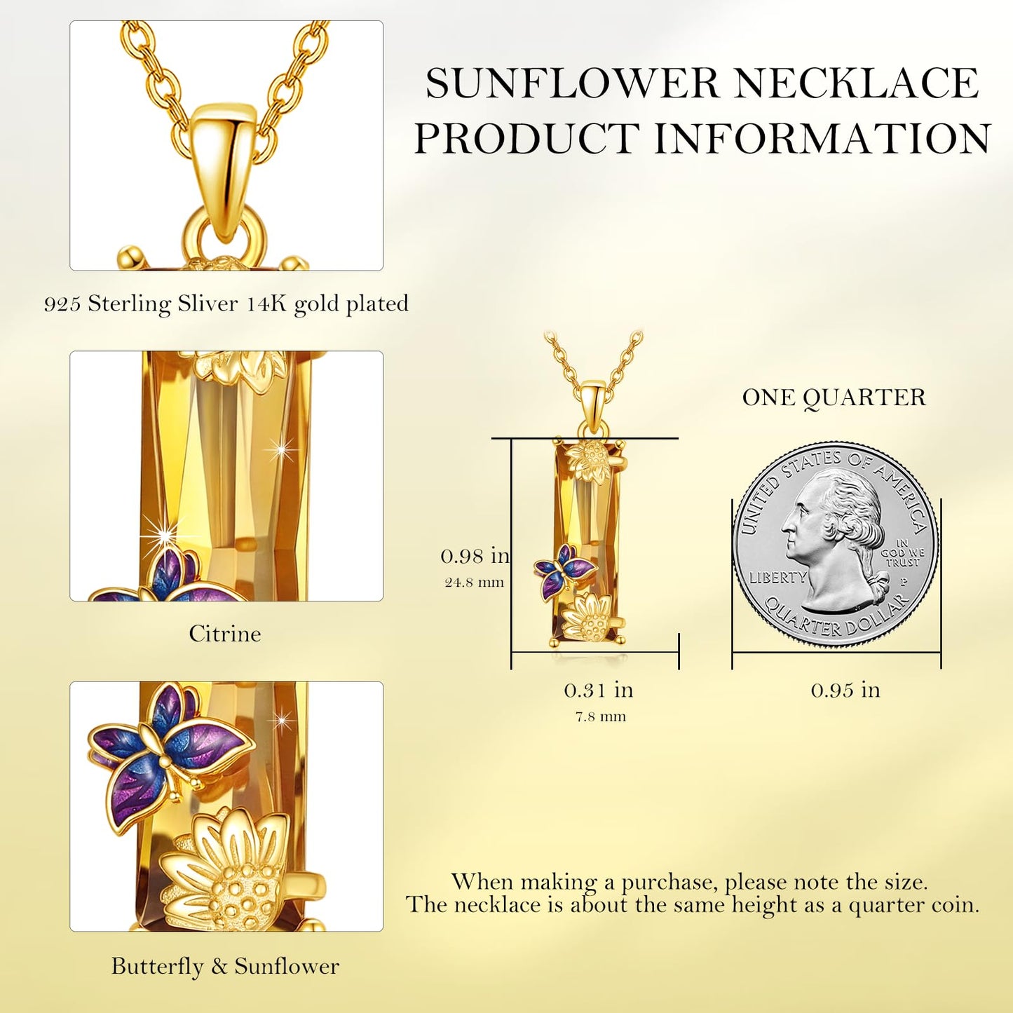 AENEAS Valentines Day Gifts for Women Her Sunflower Necklace for Women Sterling Silver Butterfly Pendant Necklace Citrine Sunflower Necklace Crystal Jewelry Sunshine Gifts for Her Wife