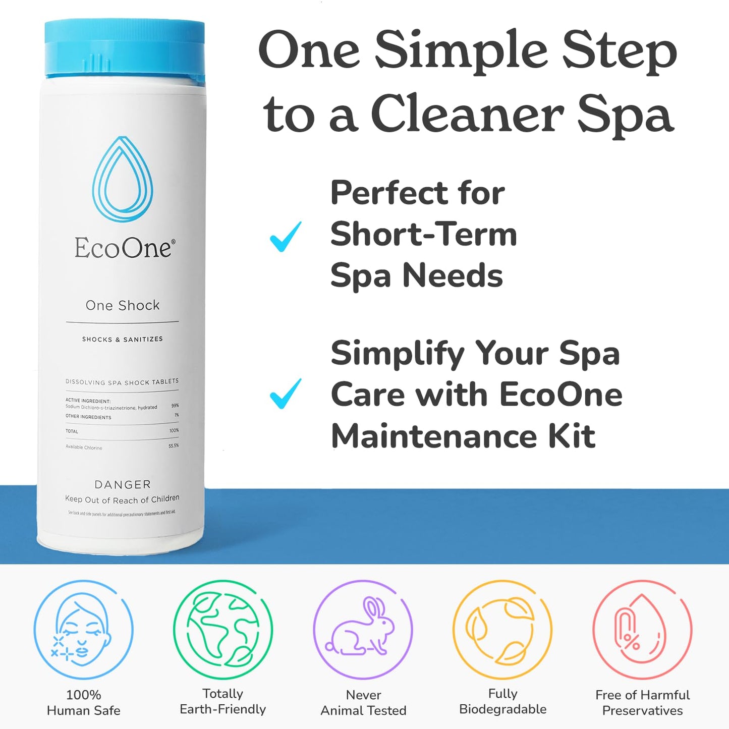 EcoOne Hot Tub Chemical Maintenance & Supply Kit | Spa Shock, Conditioner & Purification Kit | Contains Oneshock Chlorine Granular, SPA Monthly Conditioner & Filter Cleanser | 3 Month Supply