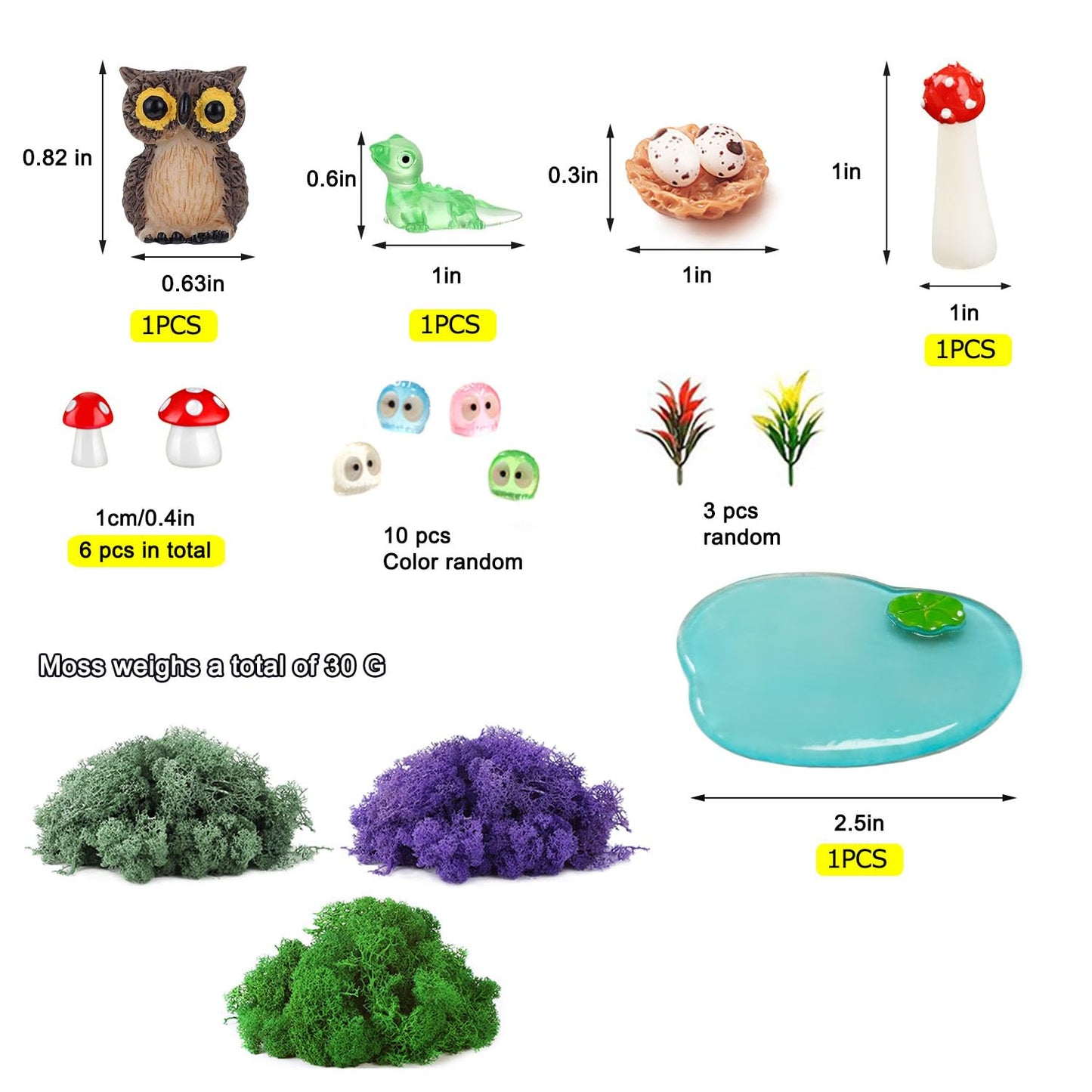 QuarenDen 42 Pcs Miniature Fairy Garden Accessories, Fairy Door, Miniature Tree Stumps and Tiny Resin Animal with Moss for DIY Craft, Lawn, Fairy Garden Decor
