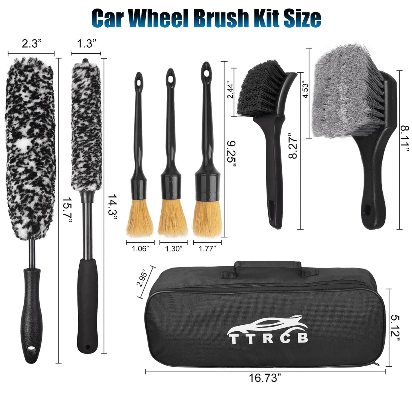 8Pcs Wheel Brush, Tire Brush, Wheel Cleaner Brush Set - 2 Soft Wheel Cleaning Brushes, Detailing Brush & Hard Tire Scrubber, Flexible and Durable Rim Cleaning Brush Kit for Wheels and Tires