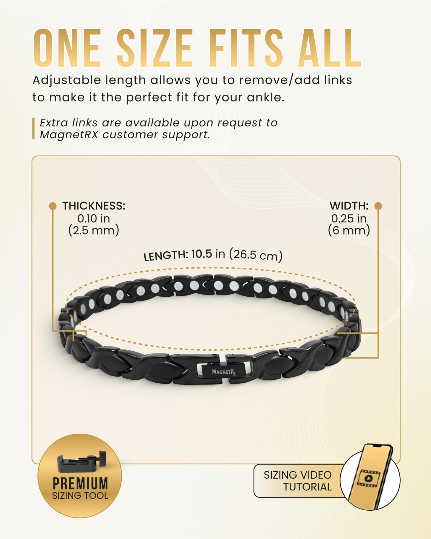 MagnetRX Womens Magnetic Ankle Bracelet – Ultra Strength Magnetic Anklets with 34 Magnets – Titanium Ankle Bracelets for Women (Black)