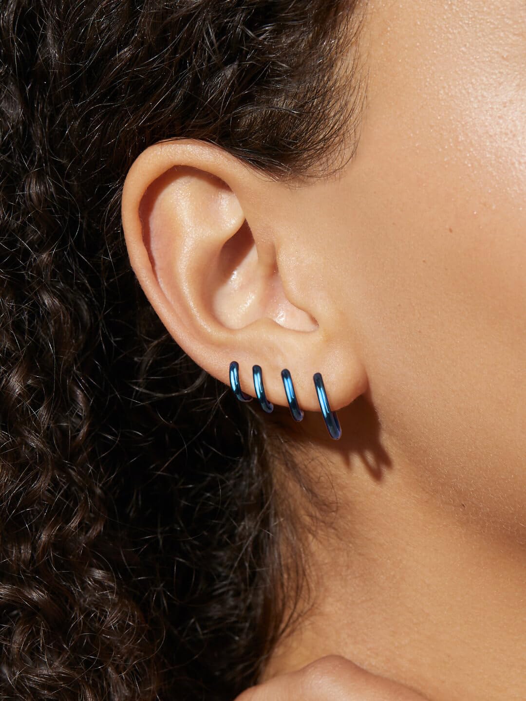 Small Blue Hoop Earrings for Women Men, Huggie Stainless Steel Hypoallergenic Cute Trendy Mini Thin Tiny Cartilage Stacks Earrings Sets for Women Multiple Piercing Jewelry Gift