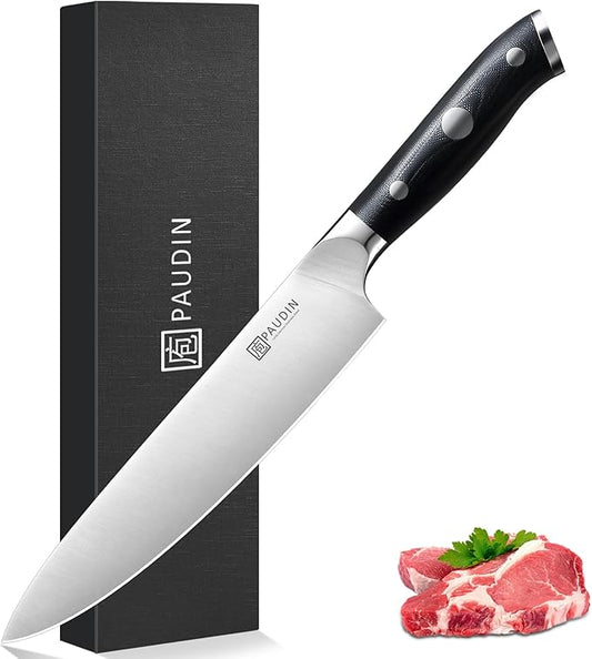 PAUDIN Chef Knife 8 Inch, Professional Kitchen Knife, 7Cr17MoV German Stainless Steel Forged Chefs Knives with Ergonomic G10 Handle, Classic Chef's Knives Meat Knife with Gift Box
