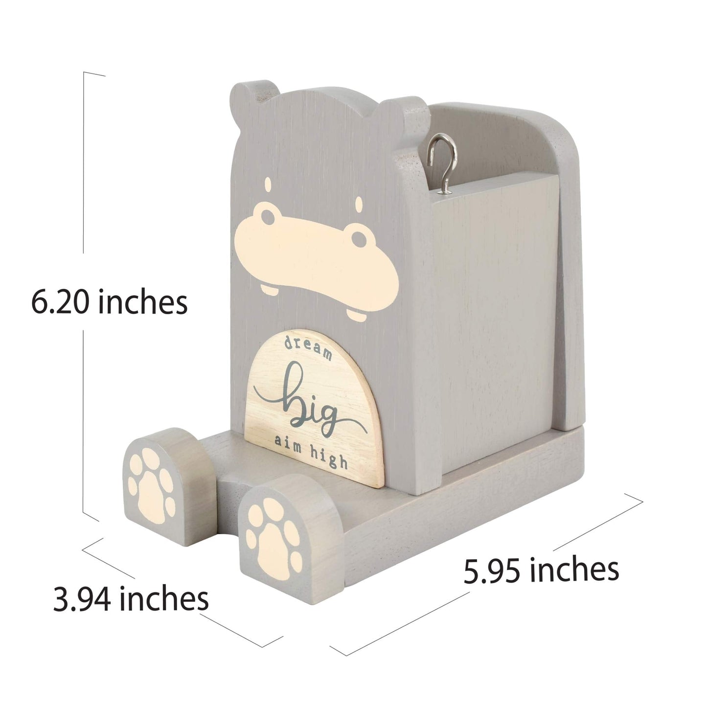 I'm Wood Multipurpose Eyeglass Phone Pen & Pencil Holder Stand Stationery Desk Box Organizer Accessories Decor Home Office Desktop Birthday Graduation Gifts “Dream Big Aim High” (Hippo)