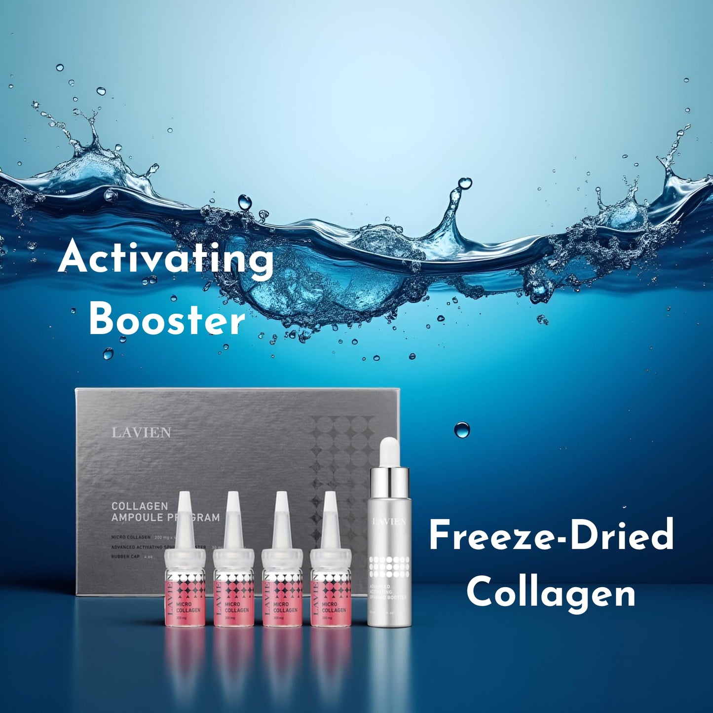 Lavien Collagen Ampoule Program (Pink) - Skin Elasticity, Low Molecule Collagen, Skin Aging Improvement, All Skin Types - 30 ml Buster Bottle, 4-200 mg Collagen with Dropper