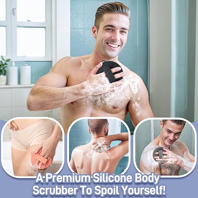 Silicone Face & Body Scrubber Set, Exfoliating Body Scrubber Face Scrubber with Dense Bristles & Non-Slip Handle, Gentle Silicone Loofah Face Brush for Good Lathering and Deep Cleansing(Black)