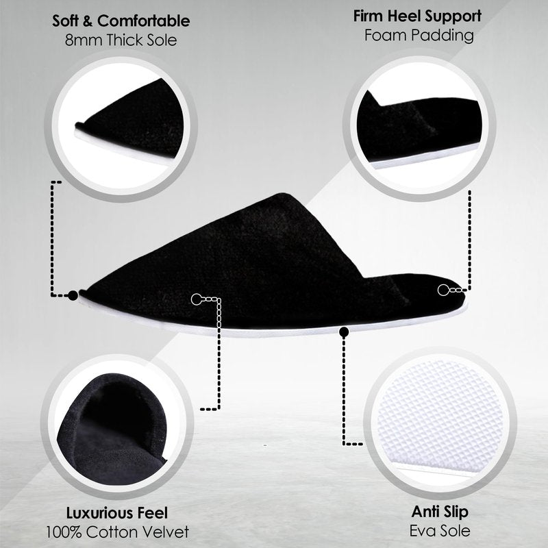 Modlux Spa Slippers - 12 Pairs of Cotton Velvet Closed Toe Hotel Slippers – Thick, Soft, Non-Slip, Disposable Slippers for Guests– 6 Medium and 6 Large - Home, Hotel, or Commercial Use