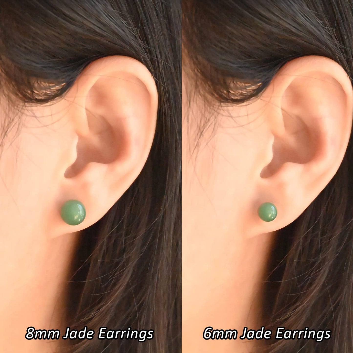 Jade Earrings Studs, 6mm Green Jade Earrings for Women, 925 Sterling Silver Stud Earrings for Sensitive Ears, Green Jewelry for Women & Men, Good Luck Handmade Earrings Gift for Birthday Anniversary