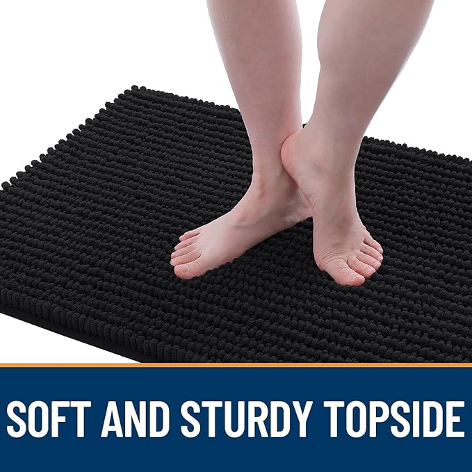 OLANLY Dog Door Mat for Muddy Paws 59x20, Ultra Absorbent Chenille Mud Doormat, Non-Slip Washable and Dirt Trapping Doormat for Indoor Entryway, Quick-Dry Indoor Pet Bed Mats for Dogs, Black