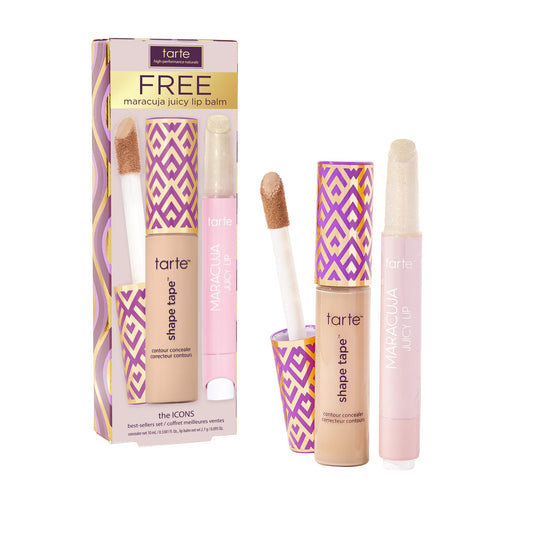 tarte icons shape tape concealer & maracuja juicy lip duo – Full Coverage Concealer with Hydrating Nourishing Lip Gloss Balm, Vegan & Cruelty-Free, full size, 29N light-medium & sunflower