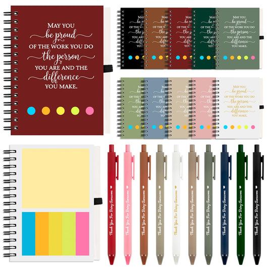 20 Sets Employee Appreciation Gifts Bulk Inspirational Spiral Notebook Journal with Sticky Note Motivational Pen Thank You Small Gifts for Coworkers Team Nurse Teacher Volunteer Office Staff Gift