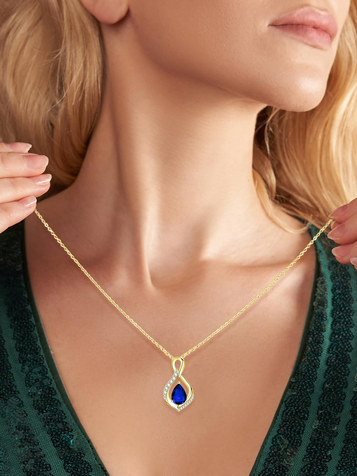 JIYVY32 Sapphire Infinity Necklace for Women September Birthstone Necklaces 14k Gold Plating Anniversary Birthday Gifts for Wife Her Mom Girlfriend Birthstone Jewelry Gifts for Women
