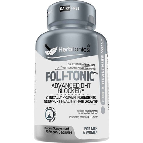 Hair Growth Vitamins for Women & Men | DHT Blocker with Saw Palmetto & 10000mcg Biotin, Foli Tonic Hair Growth Supplement – Supports Fuller, Thicker Hair Appearance, Non-GMO, 120 Vegan Capsules