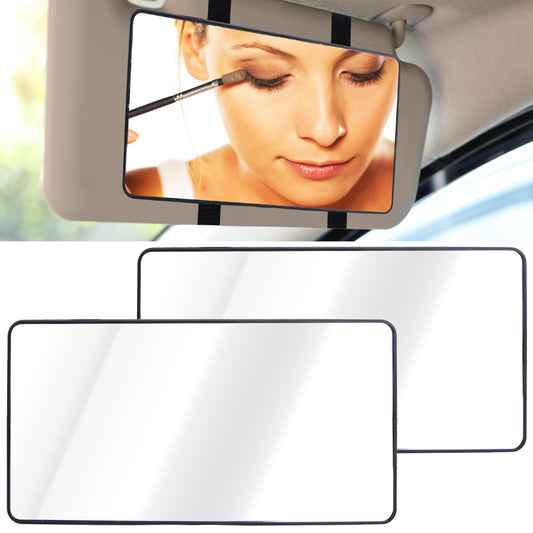 2 PCS Car Sun Visor Mirror, Cosmetic Makeup Mirrors with Straps, HD Car Interior Cosmetic Mirror, Universal Sun Visor Mirrors for Trucks, Cars, SUVs (Black)