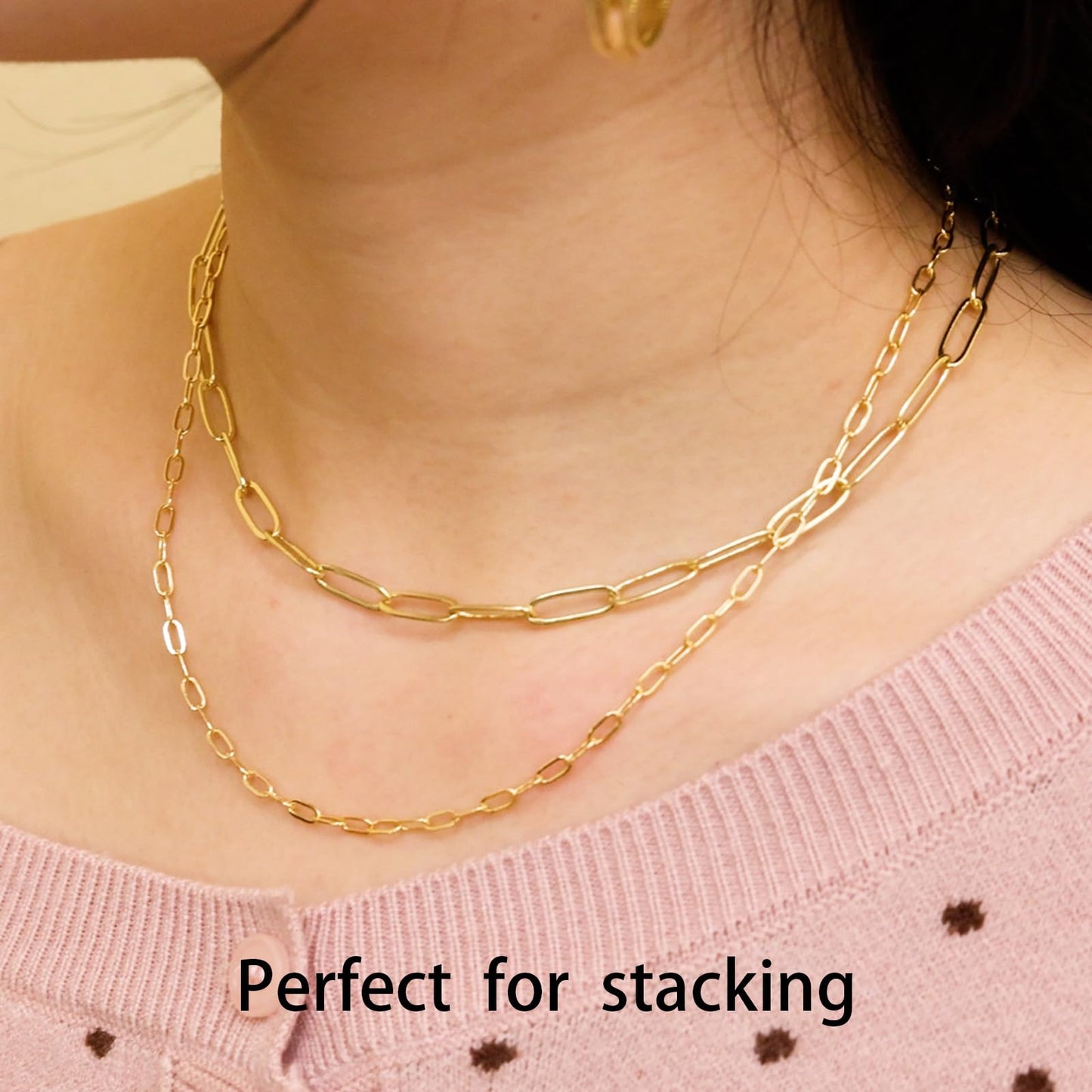MAIKERDER Chunky Paperclip Necklace for Women, Paper Clip Necklaces, 14K Gold Plated Chunky Paper Clip Link Chain Necklace for Women Non Tarnish Hypoallergenic 16 Inches