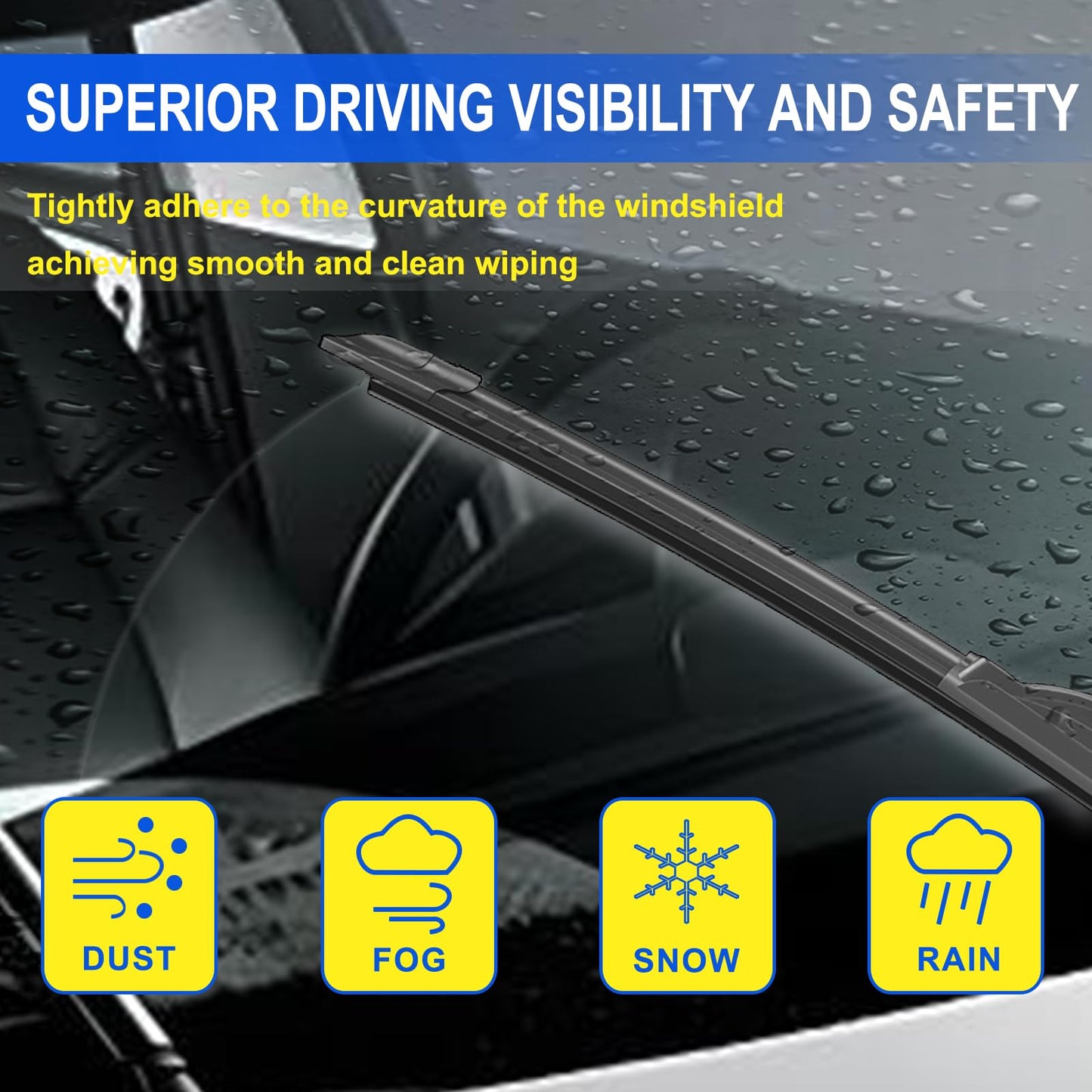 OEM Quality 22" + 22" Premium All-Seasons Durable Stable and Quiet Windshield Wiper Blades-J Hook Wipers(Set of 2)