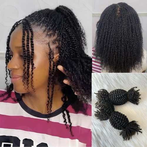 Afro Kinky Curly Springy Twist Double Drawn Bulk Human Hair Braiding Hair for Dreadlock Hair Pre-Separated Hair Extensions Natural Color 20Inch 100g