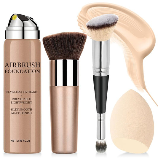 Airbrush Foundation Makeup Spray, Long-lasting Silky Mist Foundation Spray with Brush, Flawless Coverage Foundation for Smooth Radiant Skin, Formula Breathable Moisturizing Makeup (03 Nude)