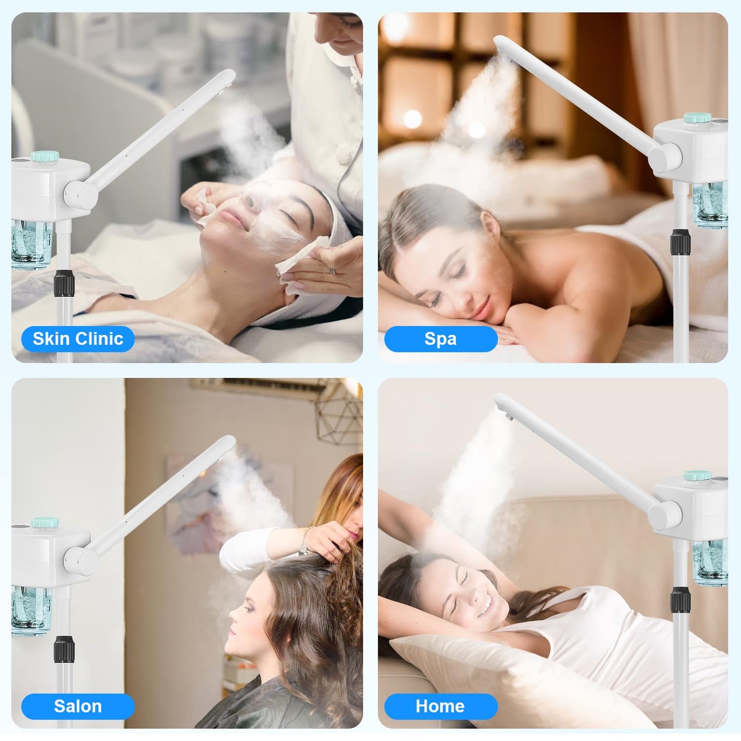 Professional Facial Steamer, Vaporizador Facial Steamer for Esthetician, Face Steamer on Wheels, Rocker Arm/Preheat/Hot Mist Adjustment/Timer Function, Facial Steamers for Home Salon Spa Skin Cleaning