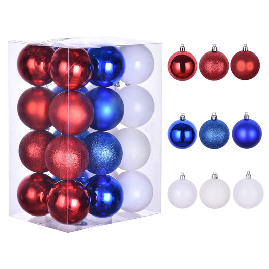 24pcs Ball Ornaments for the 4th of July, Shatterproof Christmas Tree Decorations, Perfect Hanging Ball for Indoor/Outdoor Independence Day Party Decor (Red, Blue & White) (24)