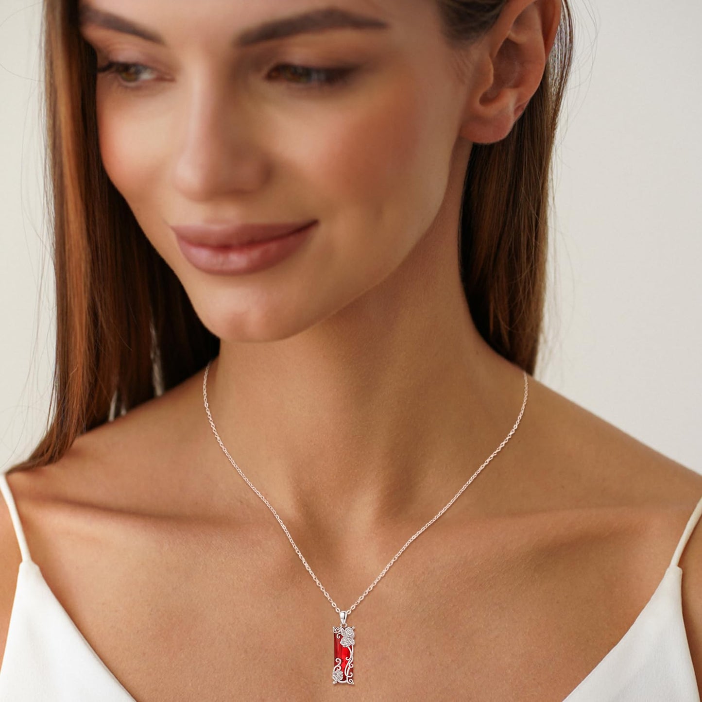 AENEAS Valentines Day Gifts for Women Her Rose Necklace for Women 925 Sterling Silver Red Crystal Pendant Flower Jewelry Gifts for Women Her Wife