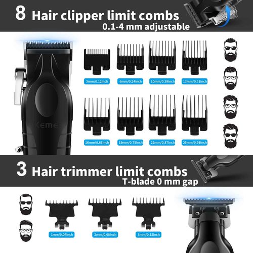 KEMEI Hair Clipper and Trimmer Set Professional Cordless Hair Clipper for Men Electric Beard Trimmers Barber Hair Cuttings Kit, T Blade Trimmers for Men, KM-2296，KM-2299