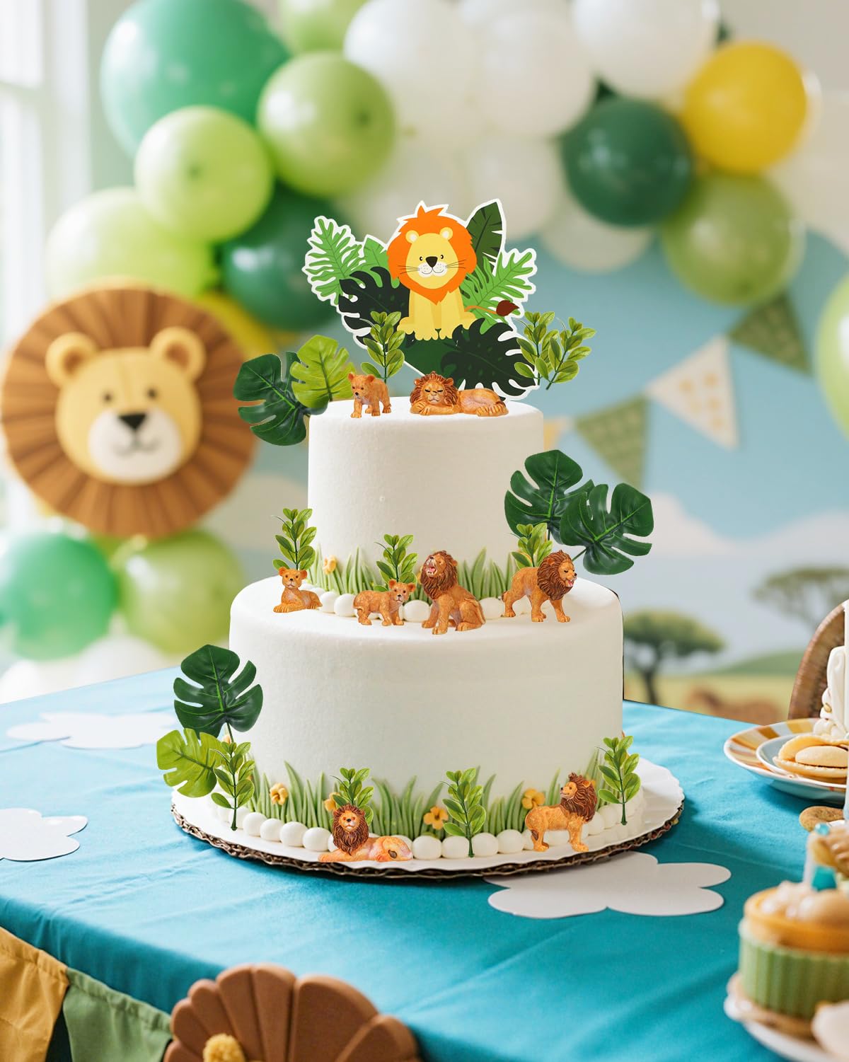 Glavatrix 25 Pcs Lion Cake Topper Lion Birthday Party Decorations Jungle Safari Animal Cake Decoration for Lion Wild Animal Theme Baby Shower Kids Boys Girls Birthday Party Supplies