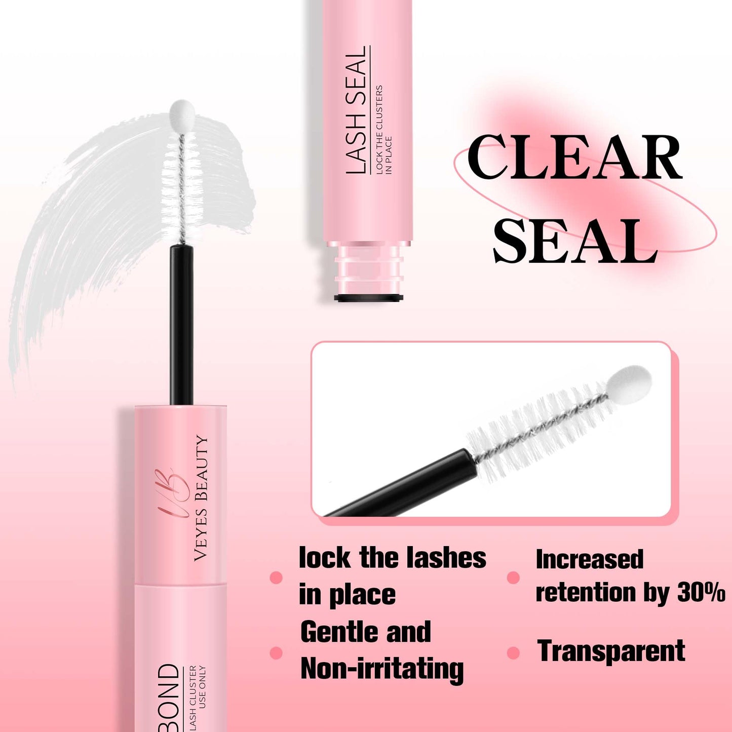 VEYESBEAUTY Lash Bond and Seal Waterproof 2 in 1 Cluster Lash Glue for Eyelash Extensions Long Lasting Strong Hold Individual Eyelash Glue for Self-Application at Home 5ml+5ml
