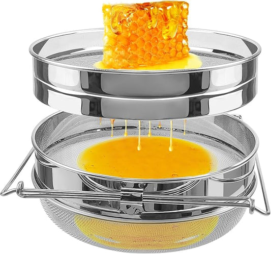 BeeTech Stainless Steel Honey Strainer Double Sieve, Beekeeping Extractor Equipment Mesh Filter for Beekeepers Honey Extraction
