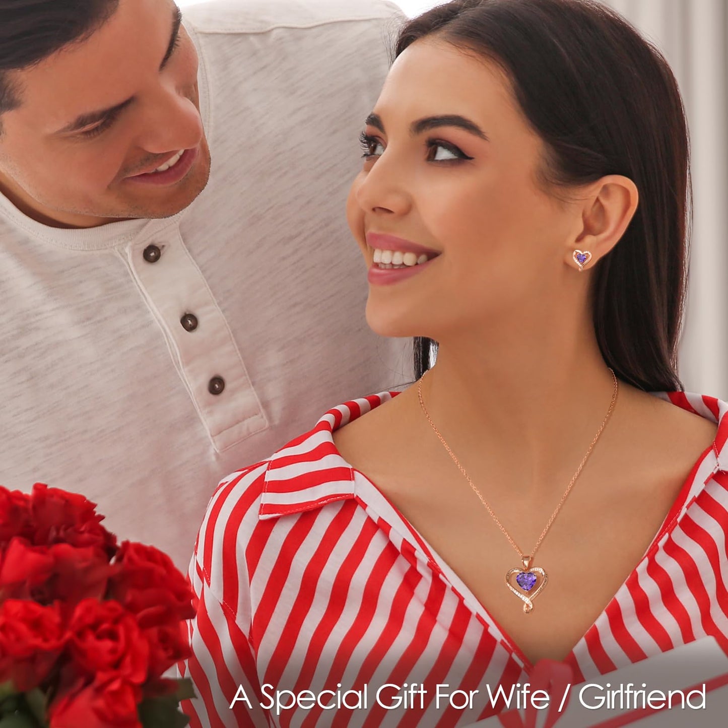 Zifeel Earrings for Women,Rose Gold Birthstone Heart Studs Earring for Girlfriend Wife, Anniversary Birthday Christmas Valentines Mothers Day Gifts Jewelry for Women Wife Her Mom
