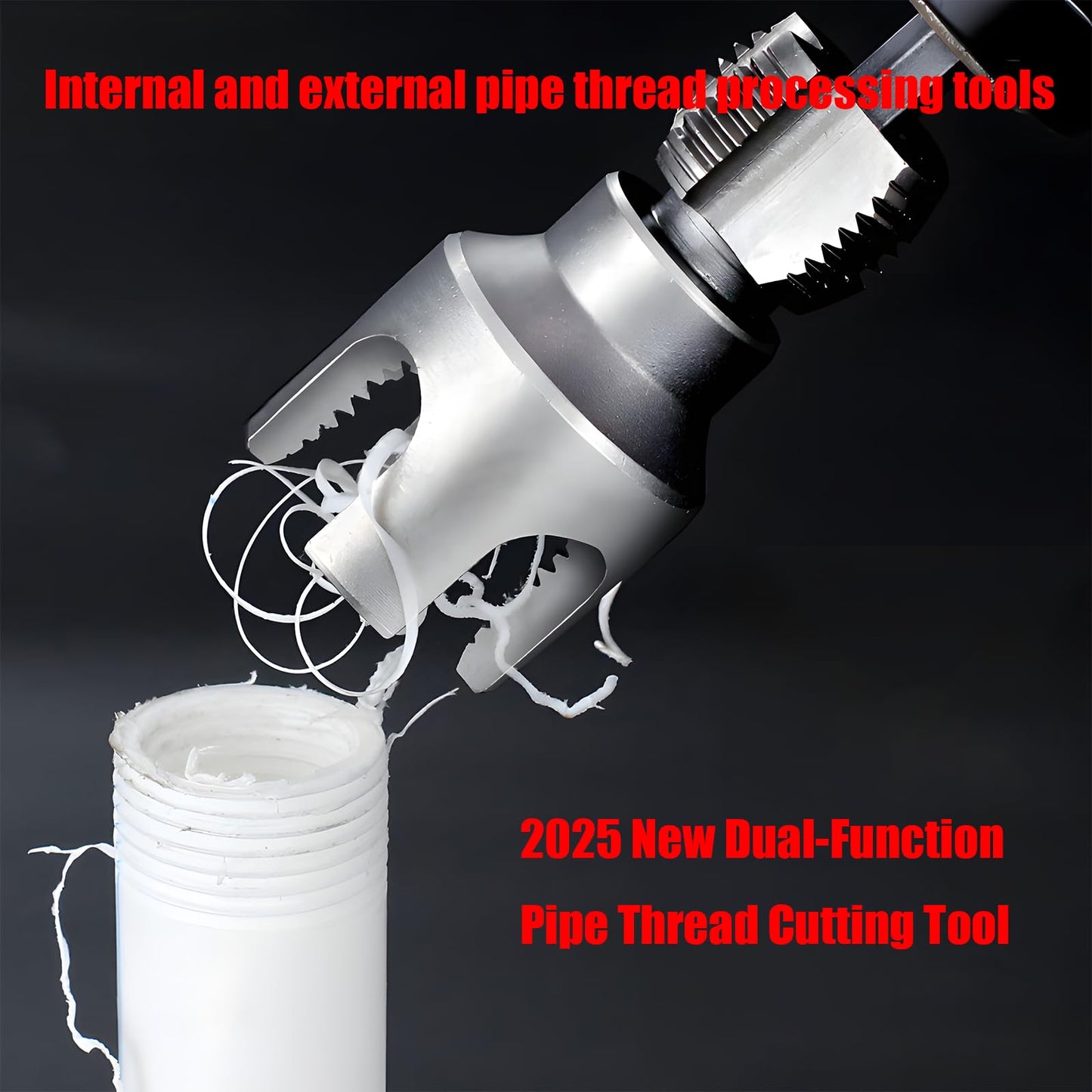 2025 New Dual-Function Pipe Thread Cutting Tool, Integrated Internal & External Pipe Threading Tool, Electric Drill Compatible PVC Pipe Threader Kit, 1/2" 、3/4" Dies, for Home Repair (1/2" + 3/4")