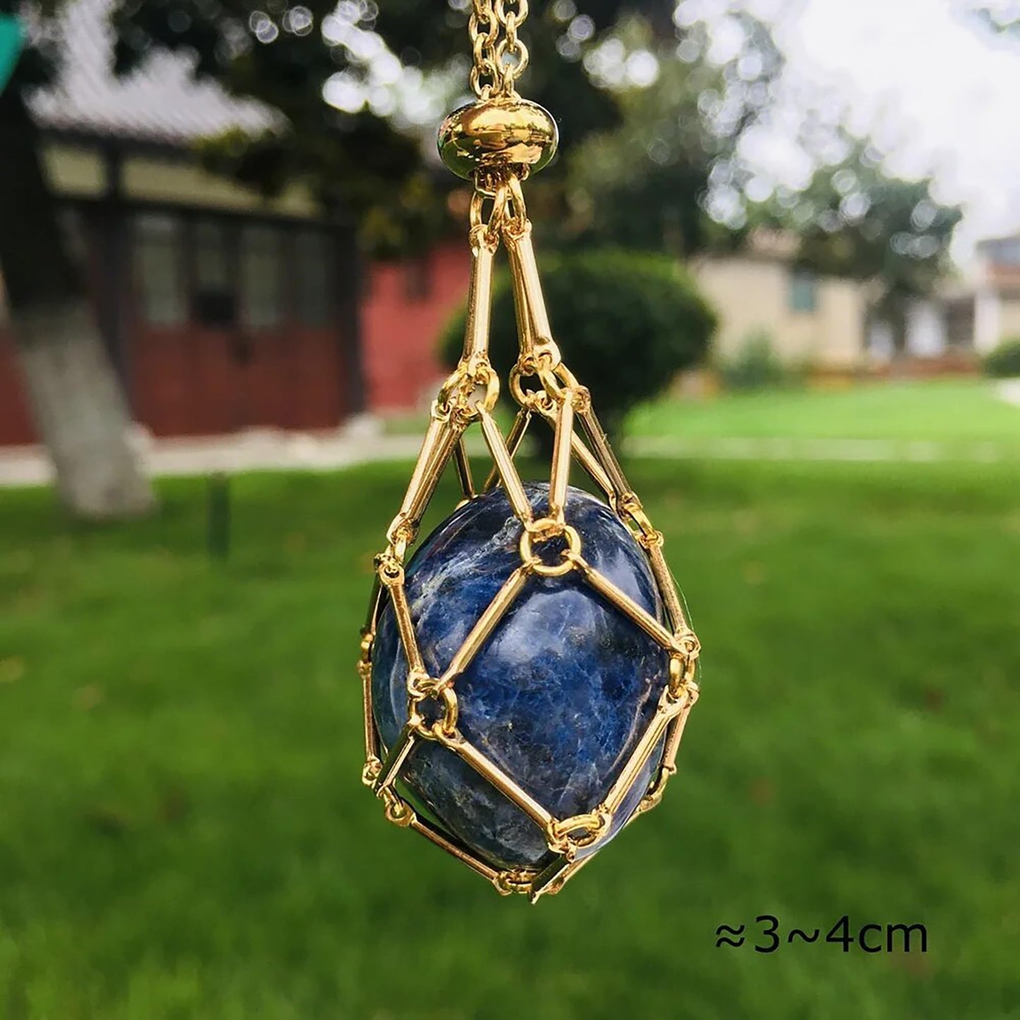 VLIEGEN Crystal Holder Necklace, Stainless Steel Cage for Stone, Adjustable Natural Crystal Cage, Quartz Natural Gemstone Jewelry for Women & Men (GoldSilver-Medium)