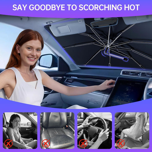 2026 Windshield Sun Shade Umbrella, Foldable Car Sunshade for Mid-Size Sedan, 360 Rotating Automotive Interior Sun Protection for 99% Heat UV Blocking, Auto Heat Shield Accessories(Medium)