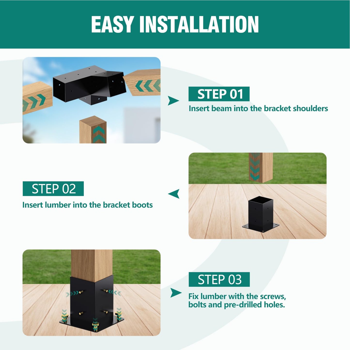 HAYOHRT 15° Pergola Brackets 75° Corner Bracket with Post Base Gazebo Kit for 4x4'' (Actual 3.5x3.5 in) Wooden Beams Lumber Gazebos Patio Pergola Sheds