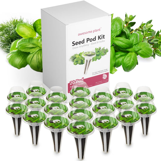 20 Pack Seed Pod Kit (Basil Herbs) for AeroGarden Ahopegarden iDOO and Other Indoor Hydroponic Gardens, Include Grow Sponges, Grow Baskets, Grow Domes, Labels and More for Hydroponics Growing System