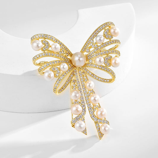 AILONMEI Brooches Jewelry for Women Fashion, Elegant Designer Costume Corsage Pearl Brooches & Pins Christmas Gift(Bowknot)
