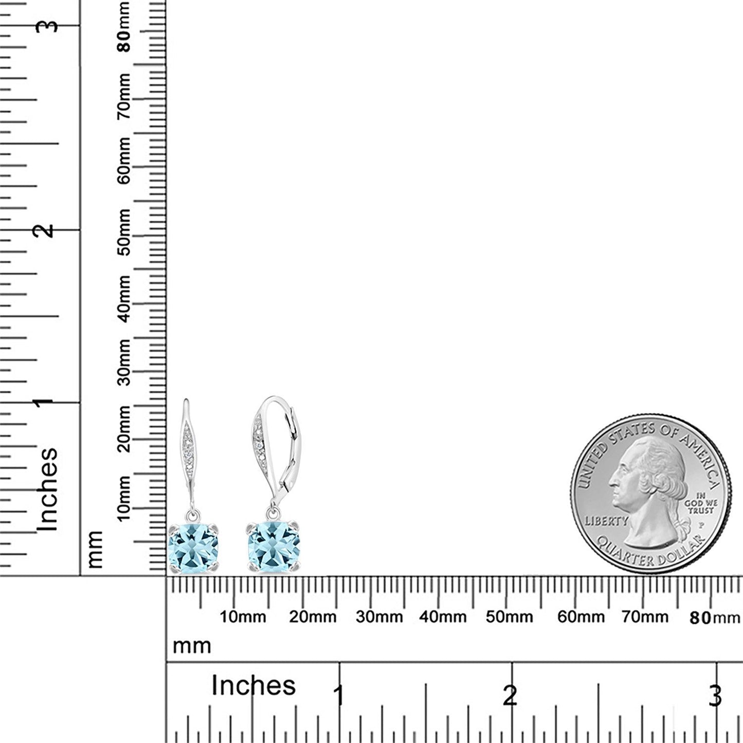 Gem Stone King Drop Dangle Earrings For Women | 7MM Cushion Cut Gemstone Birthstone and Diamond | 925 Sterling Silver | Jewelry Gift for Mom Wife Her | Sky Blue Topaz-November | Sterling Silver