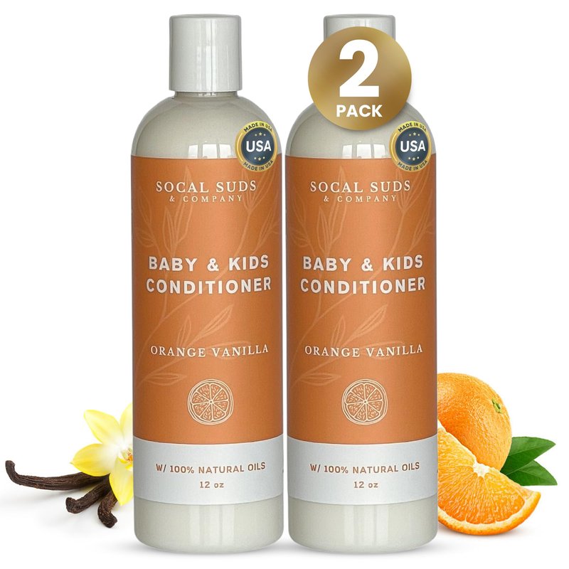 SoCal Suds & Company - Organic Baby & Kids Conditioner - Gentle Natural Ingredients, Vitamin Rich Organic Oils for Babies and Kids Sensitive Scalp - Orange Vanilla, 12oz - 2 Pack