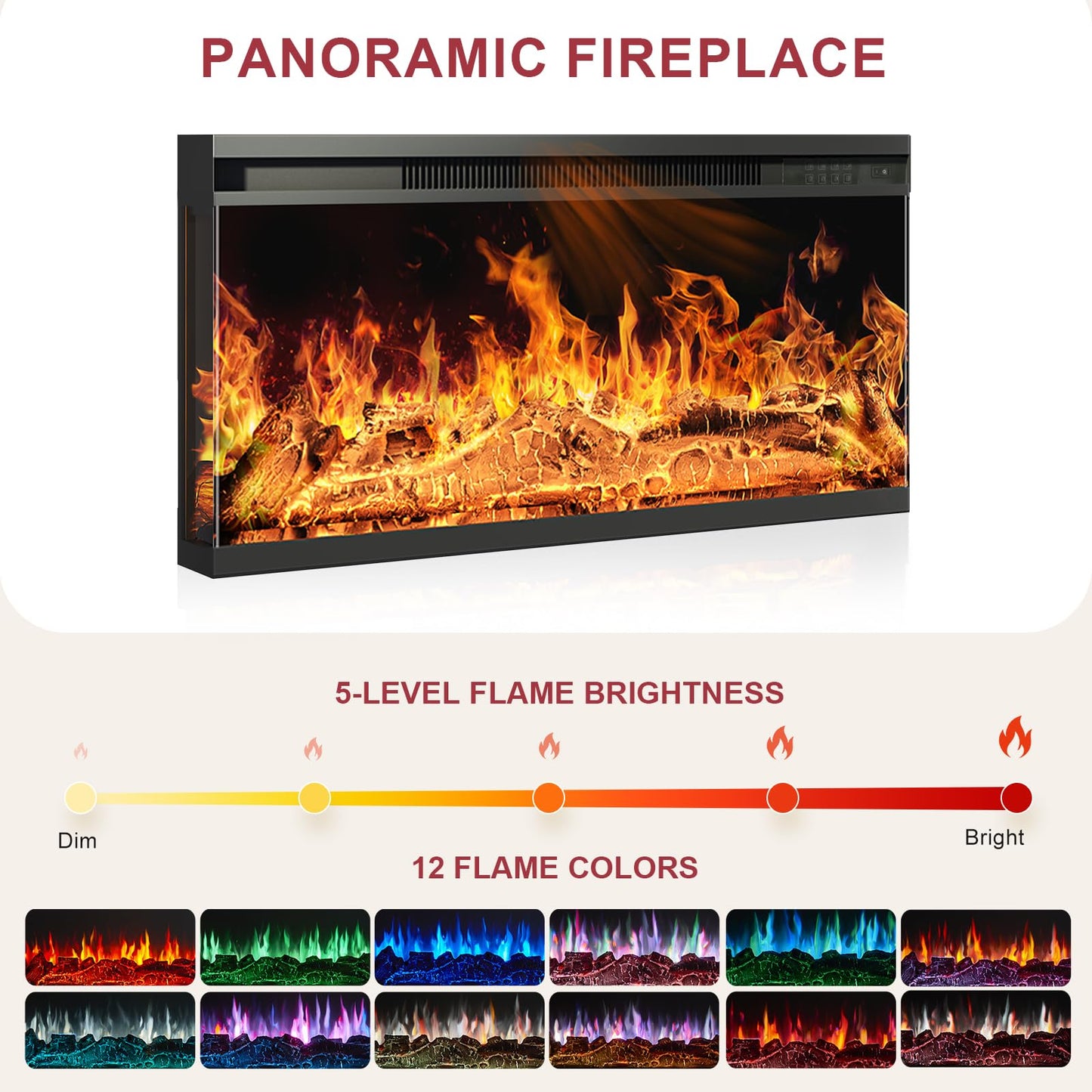MXV 70" Fireplace TV Stand, 3-Sided Glass Fireplace and Modern Entertainment Center, Wooden Media Console with Glass Doors & Storage Drawers, LED Light, for Living Room, White