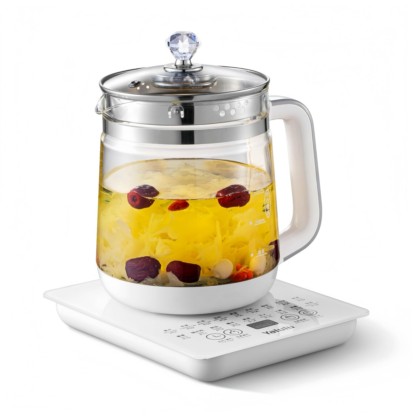Electric Kettle,110V 1.8L/ Household Electric Health Pot with Egg Rack & Tea Infuser, 12 Functional Procedures for Fruit, Flower Tea, Touch Control Smart Glass Water Boiling with Adjustable Temp.