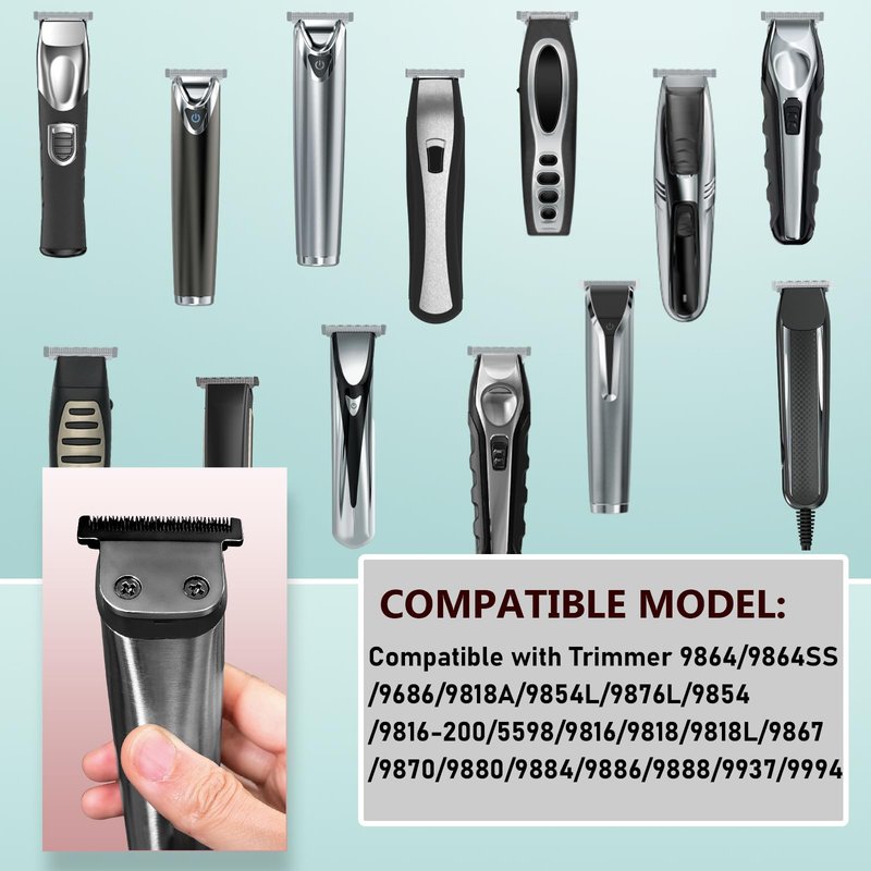 40mm Replacement Detachable Stainless Steel T Blade Compatible with Wahl All in One Lithium Ion Trimmer 2144 9818 9818L 9864 9864SS 9888 9854 9860 (Black 3 Pack)