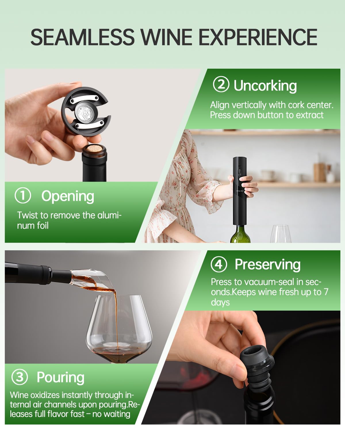 CIRCLE JOY Rechargeable Wine Opener Electric Wine Bottle Opener 7-in-1 Wine Gift Set with Electric Vacuum Pump, Charging Station, Foil Cutter, Wine Aerator Pourer and 2 Wine Stoppers