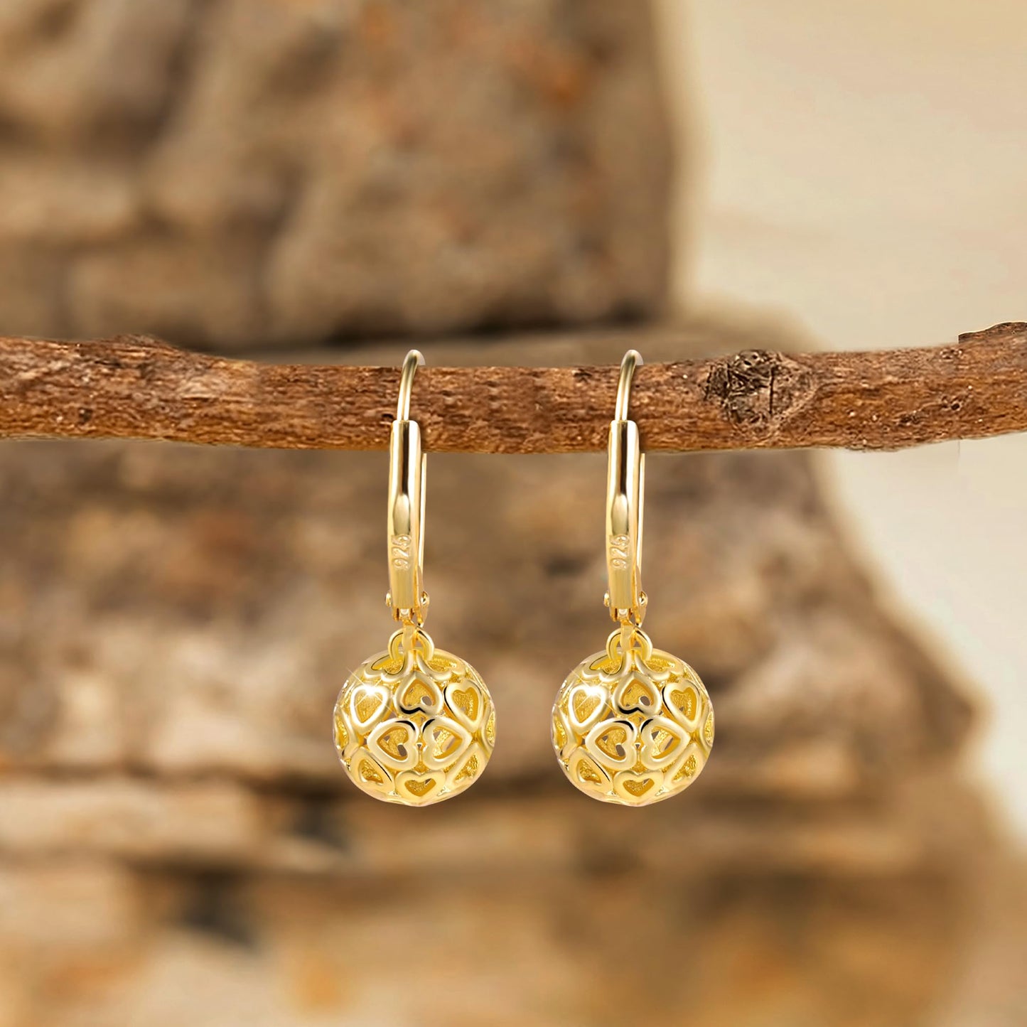 LANCHARMED 14K Gold Ball Dangle Drop Earrings for Women, 925 Sterling Silver Trendy French Style Heart Leverback Earrings Hypoallergenic Jewelry