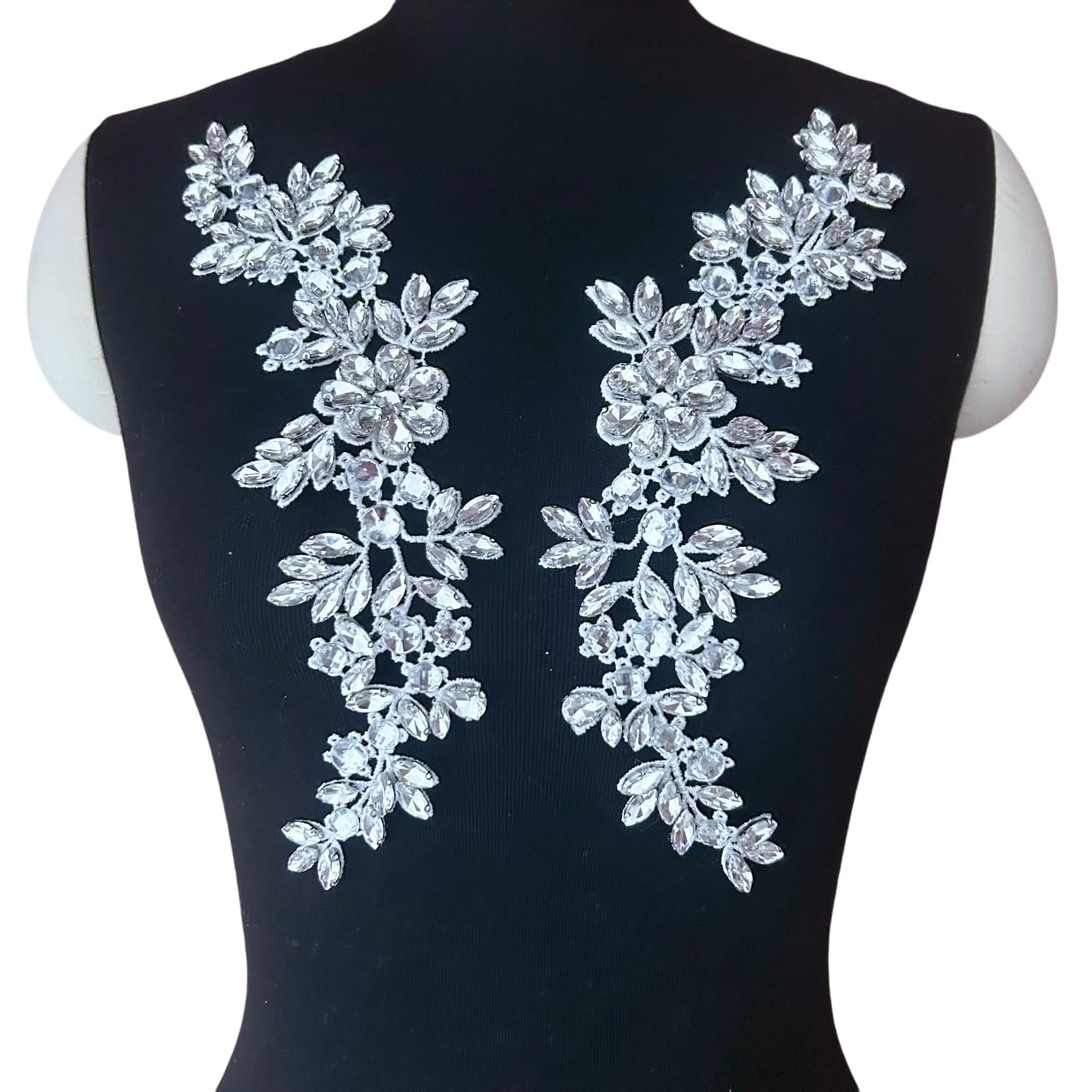 YMALANIYAKAIYA Lace Costumes Beaded Appliques Patches White Glass Rhinestones Crystals Designer DIY Garment Sewing Stage Dance Wear Wedding Party Dresses Accessories Crafts 1 Pair, ymal-h-0401