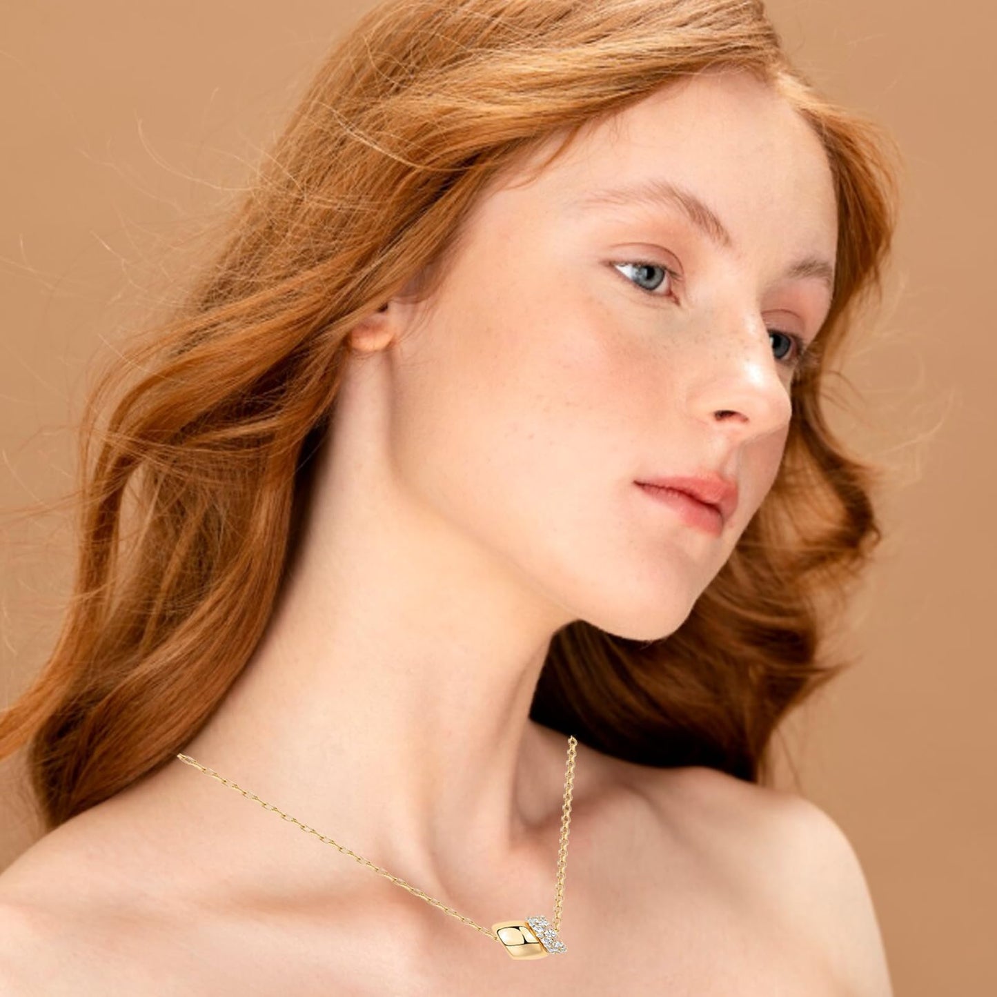 ZJCPJF 14K Gold Plated Pendant Necklace for Women, Dual Rondelle CZ Pendants on Sliding Chain, Adjustable Y-Drop Design, Trendy Layered Minimalist Jewelry Gift for Her