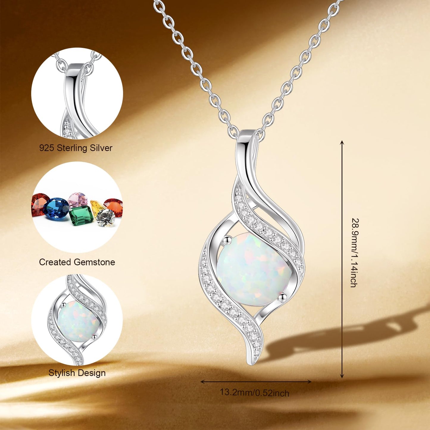 FANCIME October Birthstone Necklace for Women Round Opal Necklace S925 Sterling Silver full Love Birthday Gifts for Mom Women, 16"+2" Inches